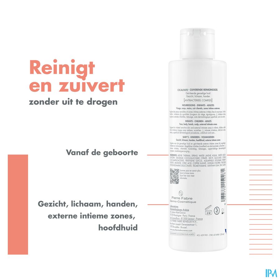 Eau Thermale Avène CICALFATE+ Gel Nettoyant Assainissant Peaux sensibles irritées - Visage, corps, mains