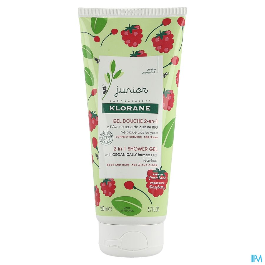 Klorane - Gel douche 2-en-1 à l’Avoine BIO - Framboise - Corps et Cheveux - Junior - Enfant