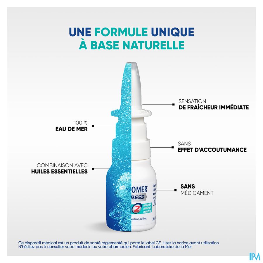 Physiomer®Express (1 Min(1)) Spray nasal 20ml. Nez bouché, nez coulant, éternuement.