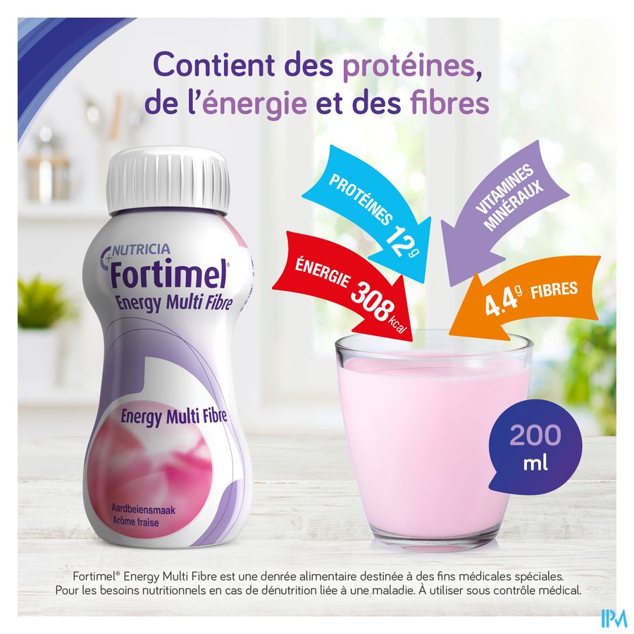 Fortimel Energy Multifibre Goût Fraise Bouteilles 4x200ml
