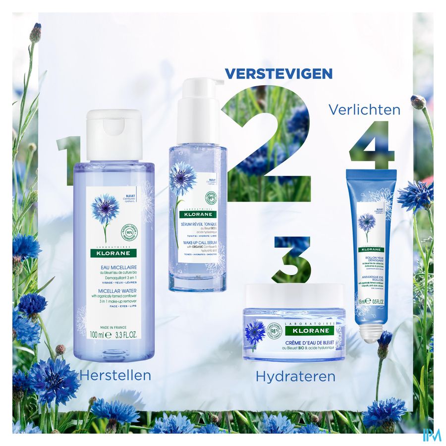 Klorane - Sérum Réveil tonique au Bleuet BIO et Acide hyaluronique - Visage, cou et contour des yeux