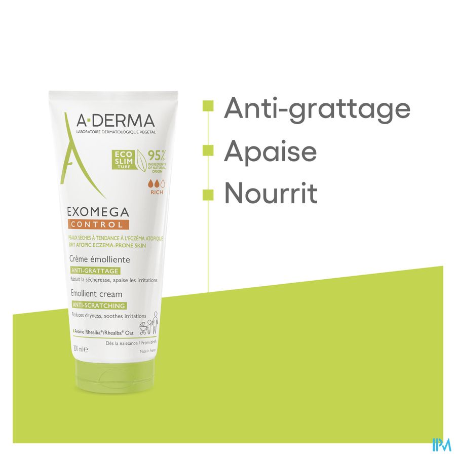 A-DERMA — EXOMEGA CONTROL — CRÈME ÉMOLLIENTE anti-grattage peau à tendance atopique