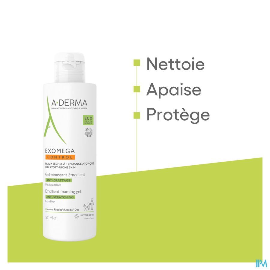 A-DERMA - EXOMEGA CONTROL GEL MOUSSANT ÉMOLLIENT ANTI-GRATTAGE - Peaux à tendance atopique