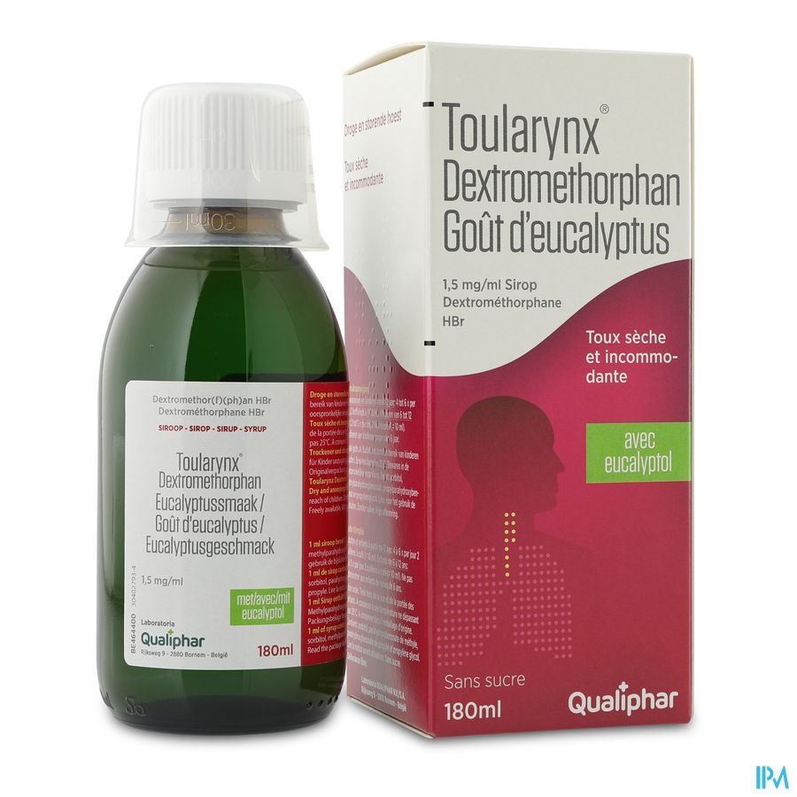 Toularynx Dextromethorphan Eucalyptussmaak 180 ml sirop toux sèche