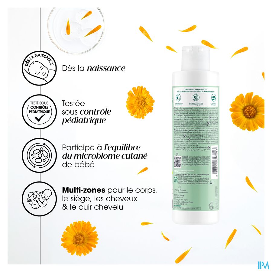 Klorane Huile multi-usages certifiée BIO au Calendula - Corps, siège, cheveux et cuir chevelu - Bébé