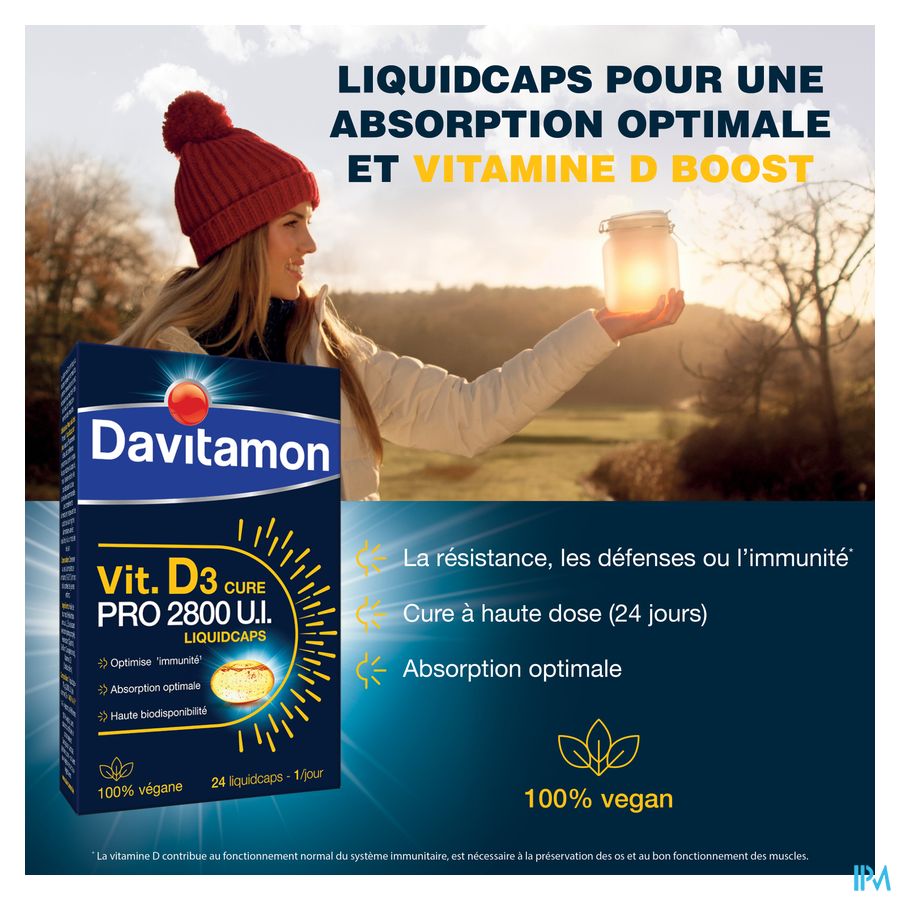Davitamon® Cure De Vitamine D3 Pro 2800 I.E. VEGAN Liquidcaps – Immunité, Os, Muscles