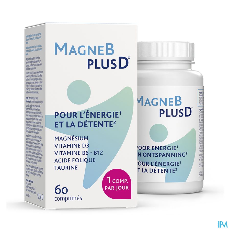 MagneBplusD - Magnésium, Vitamine D, Vitamines B, Acide Folique, Taurine - 60 comprimés