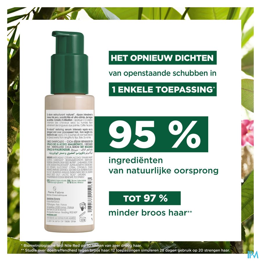 Klorane — Cica-sérum Réparateur au Cupuaçu BIO & acide hyaluronique — Cheveux très secs, abîmés