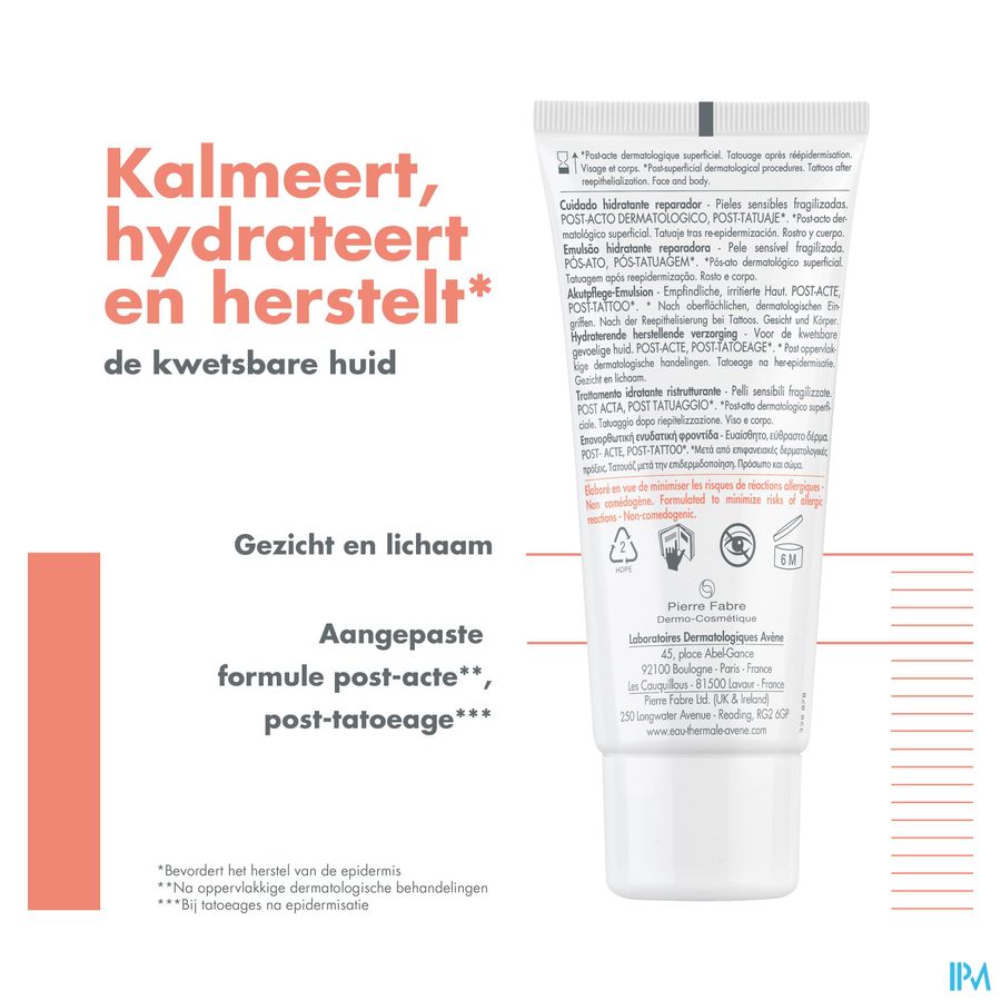 Eau Thermale Avène CICALFATE+ Soin Hydratant Réparateur post-acte, post-tatouage - Peaux sensibles fragilisées
