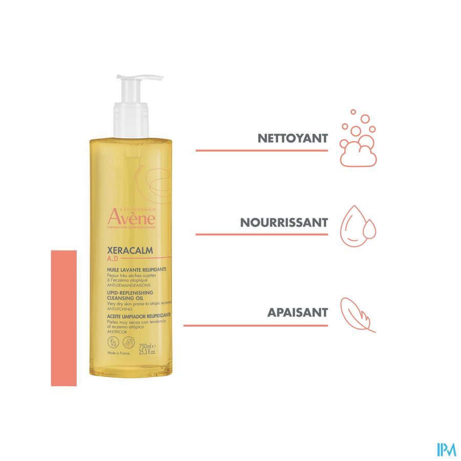Avène XeraCalm A.D Huile lavante relipidante Peaux Très Sèches Eczéma Atopique 400ml