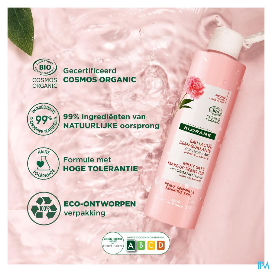 Klorane — Eau lactée démaquillante à la Pivoine BIO — Peaux sensibles