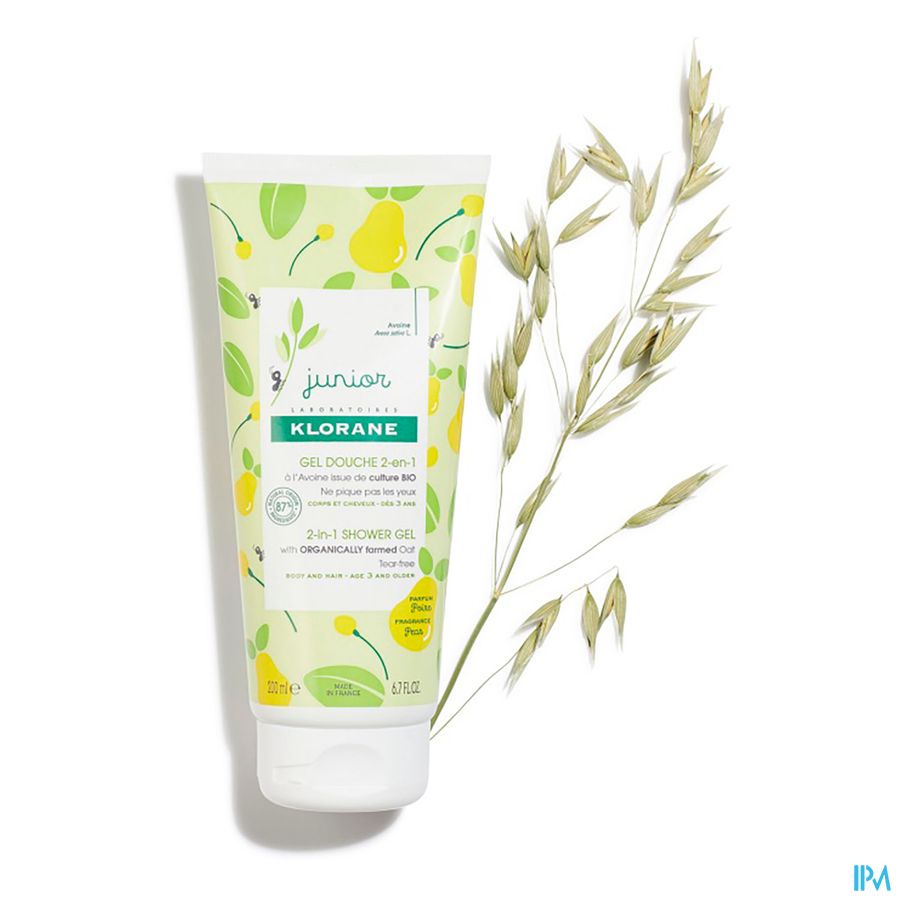 Klorane - Gel douche 2-en-1 à l’Avoine BIO - Poire - Corps et Cheveux - Junior - Enfant