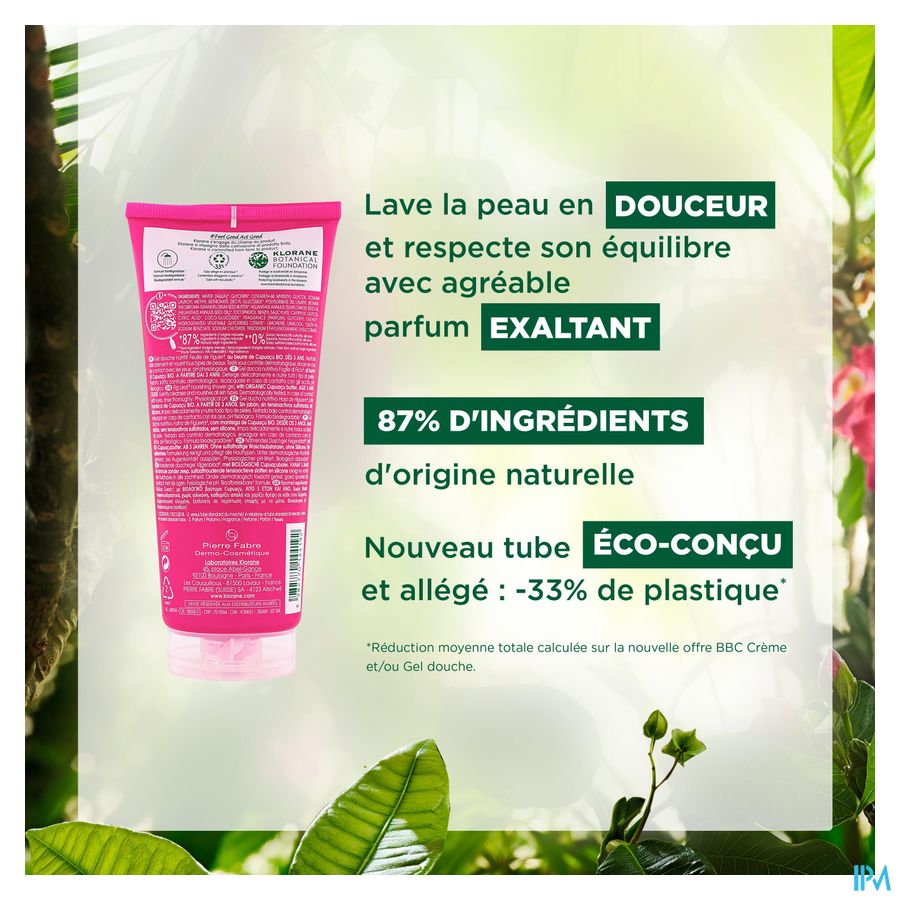Klorane - Gel douche au beurre de Cupuaçu BIO - Feuille de Figuier - Tous types de peaux - Hydratant