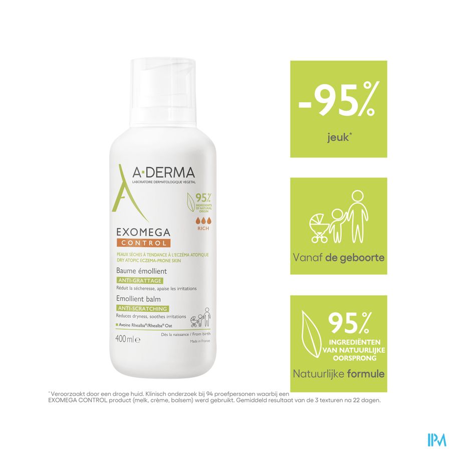 A-Derma Exomega Control Baume emollient Anti-grattage peau à tendance atopique 400ml