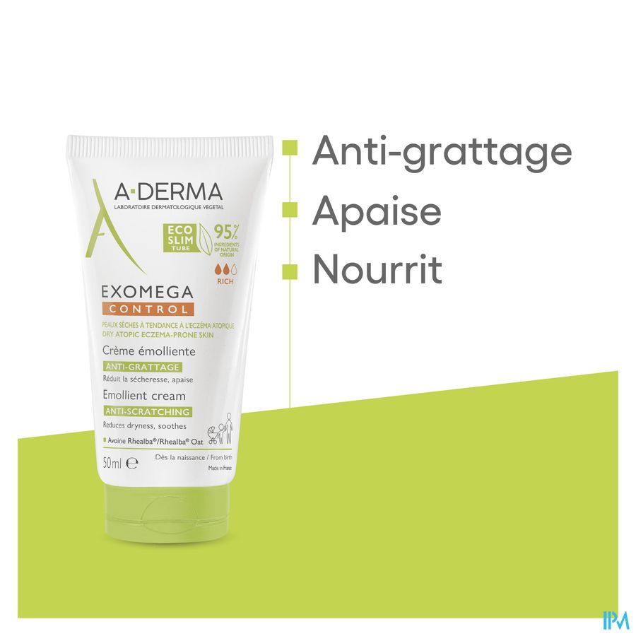 A-DERMA — EXOMEGA CONTROL — CRÈME ÉMOLLIENTE anti-grattage peau à tendance atopique