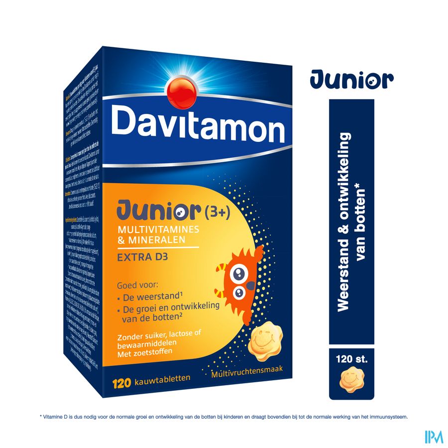 Davitamon® Junior Goût Multifruits - 120 Comprimés À Croquer À Partir De 3 Ans
