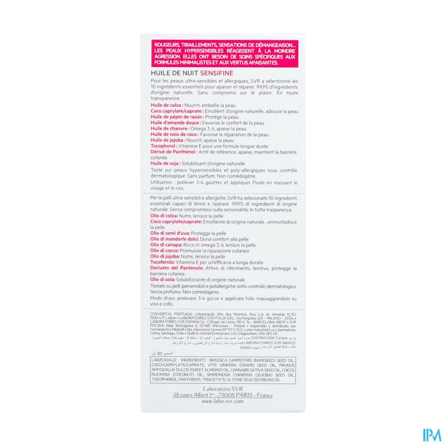 Svr Sensifine Huile Nuit 30ml