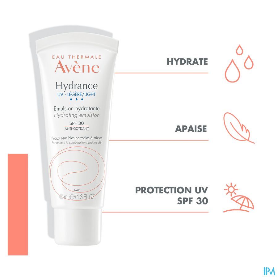 Eau Thermale Avène HYDRANCE UV LÉGÈRE Émulsion hydratante SPF30  -Peaux sensibles normales à mixtes