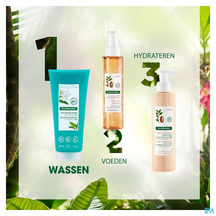 Klorane - Gel douche au beurre de Cupuaçu BIO - Eau de Tiaré - Tous types de peaux