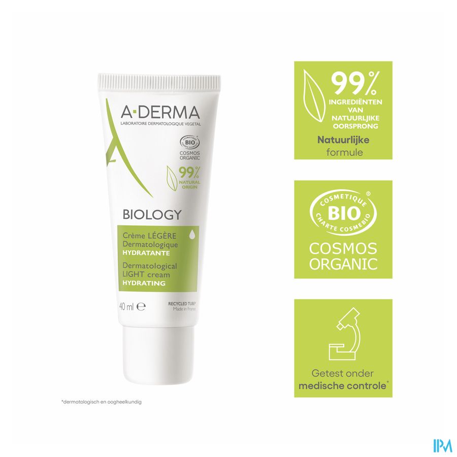 A-DERMA - BIOLOGY CRÈME LÉGÈRE DERMATOLOGIQUE HYDRATANTE - Crème visage hydratante légère - BIOLOGY