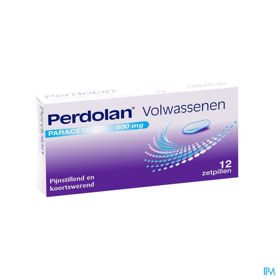 Perdolan® Adultes suppositoires avec 500 mg de paracétamol, pour le traitement symptomatique de la fièvre et de la douleur chez les adultes, 12 suppositoires