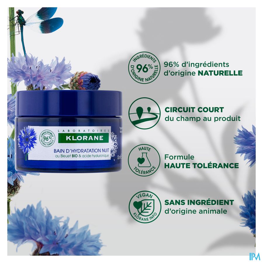 Klorane - Bain d’Hydratation Nuit au Bleuet BIO et acide hyaluronique - Visage et yeux