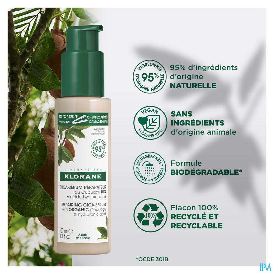 Klorane — Cica-sérum Réparateur au Cupuaçu BIO & acide hyaluronique — Cheveux très secs, abîmés