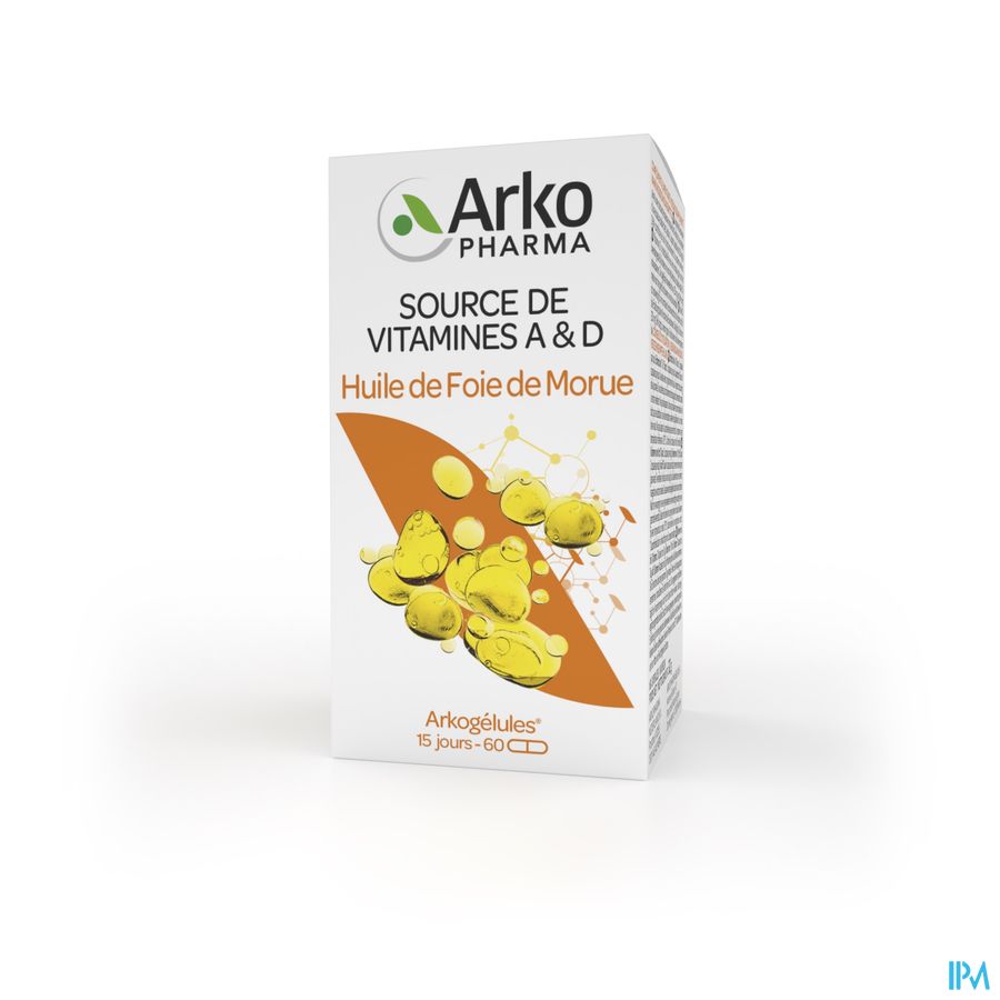 Arkopharma Arkogélules Huile De Foie De Morue Source de vitamine A & vitamine D 60 Gélules