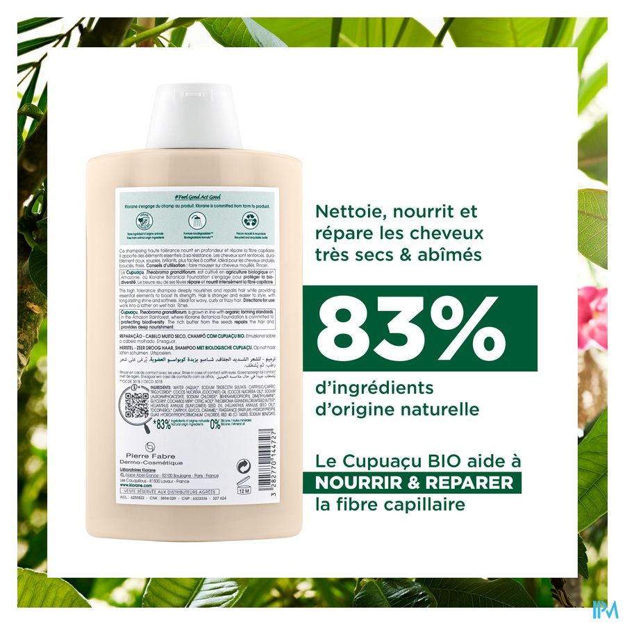 Klorane - Shampoing Réparation au Cupuaçu BIO - Cheveux très secs