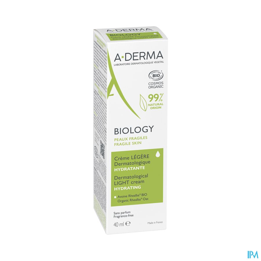 A-DERMA - BIOLOGY CRÈME LÉGÈRE DERMATOLOGIQUE HYDRATANTE - Crème visage hydratante légère - BIOLOGY