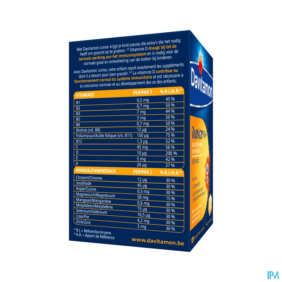 Davitamon® Junior Goût Multifruits - 120 Comprimés À Croquer À Partir De 3 Ans