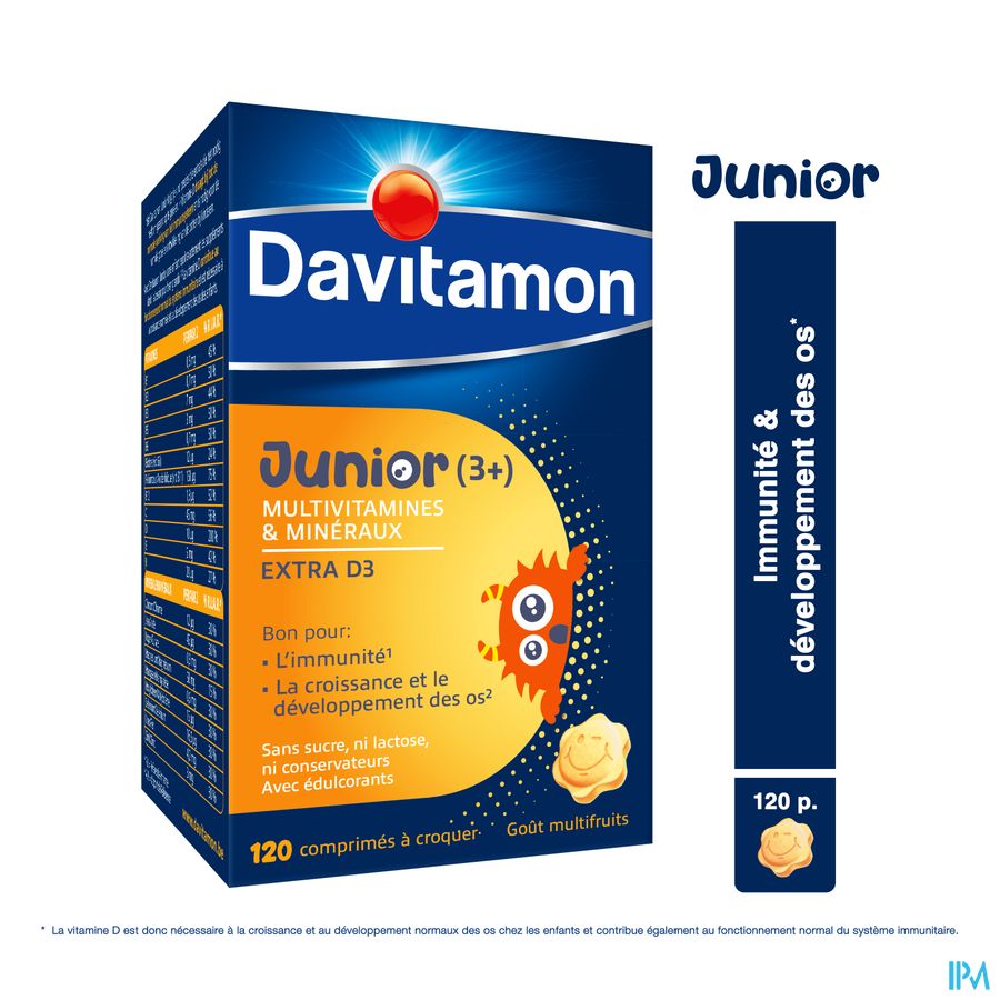 Davitamon® Junior Goût Multifruits - 120 Comprimés À Croquer À Partir De 3 Ans