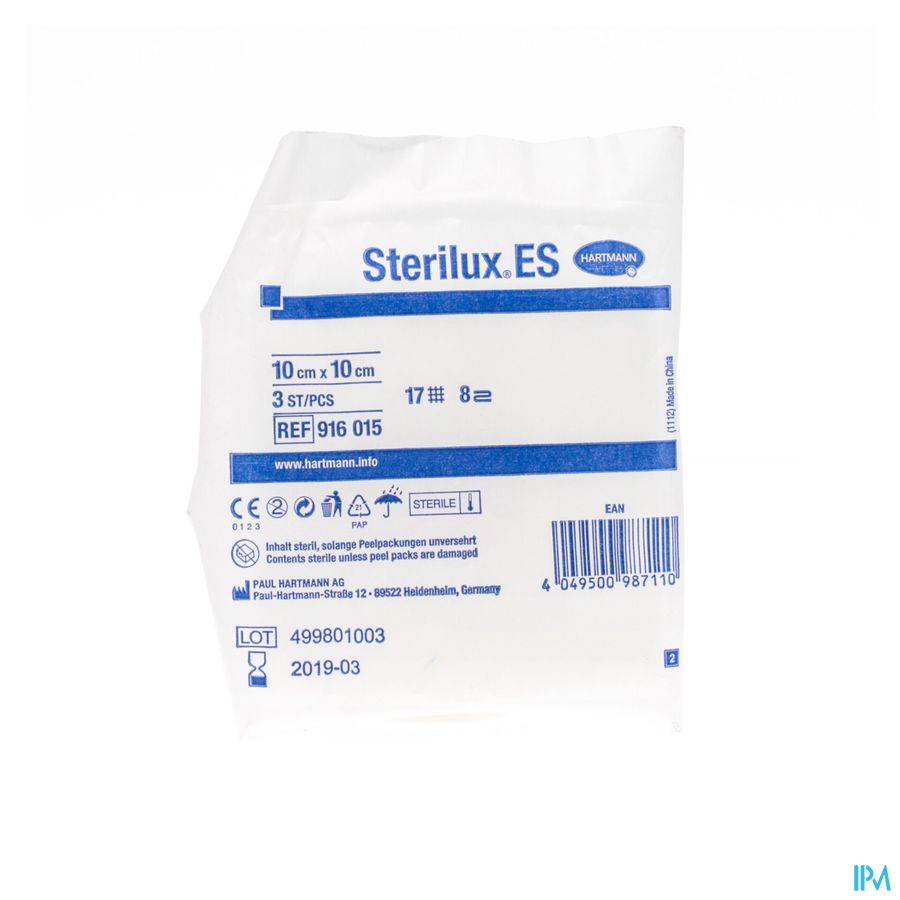 Hartmann Sterilux Es 10x10cm 8pl.st. 40x3 P/s