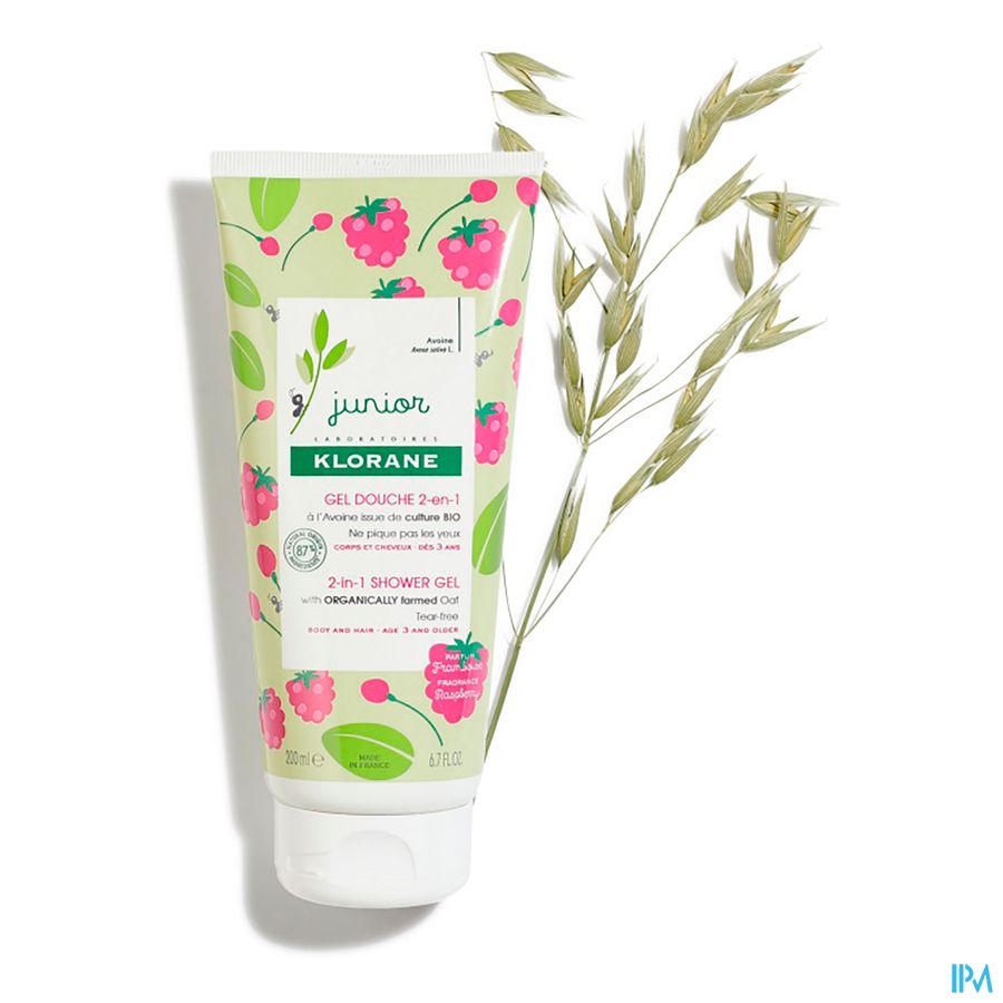 Klorane - Gel douche 2-en-1 à l’Avoine BIO - Framboise - Corps et Cheveux - Junior - Enfant