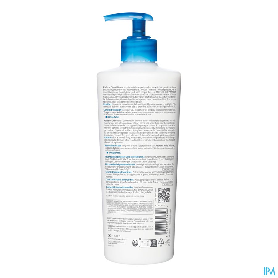 Bioderma Atoderm Crème Ultra Hydratante Peaux Normales À Sèches 500ml