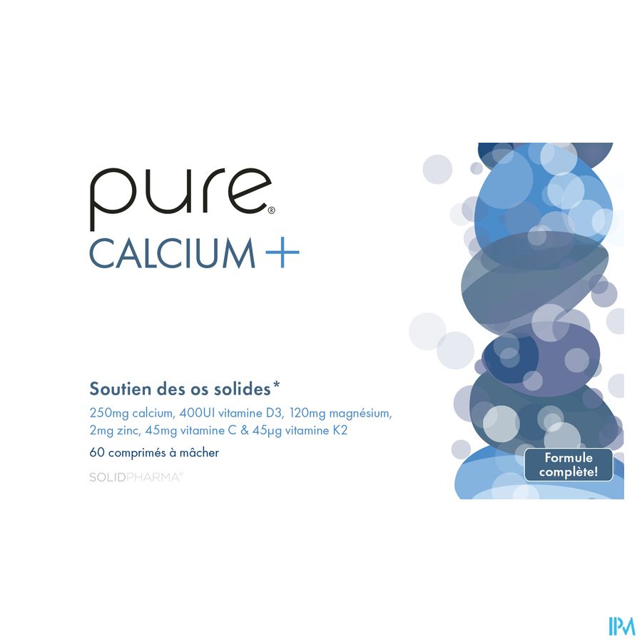 Pure Calcium + Synergistes de Calcium 60 comprimés à mâcher formule pour les os