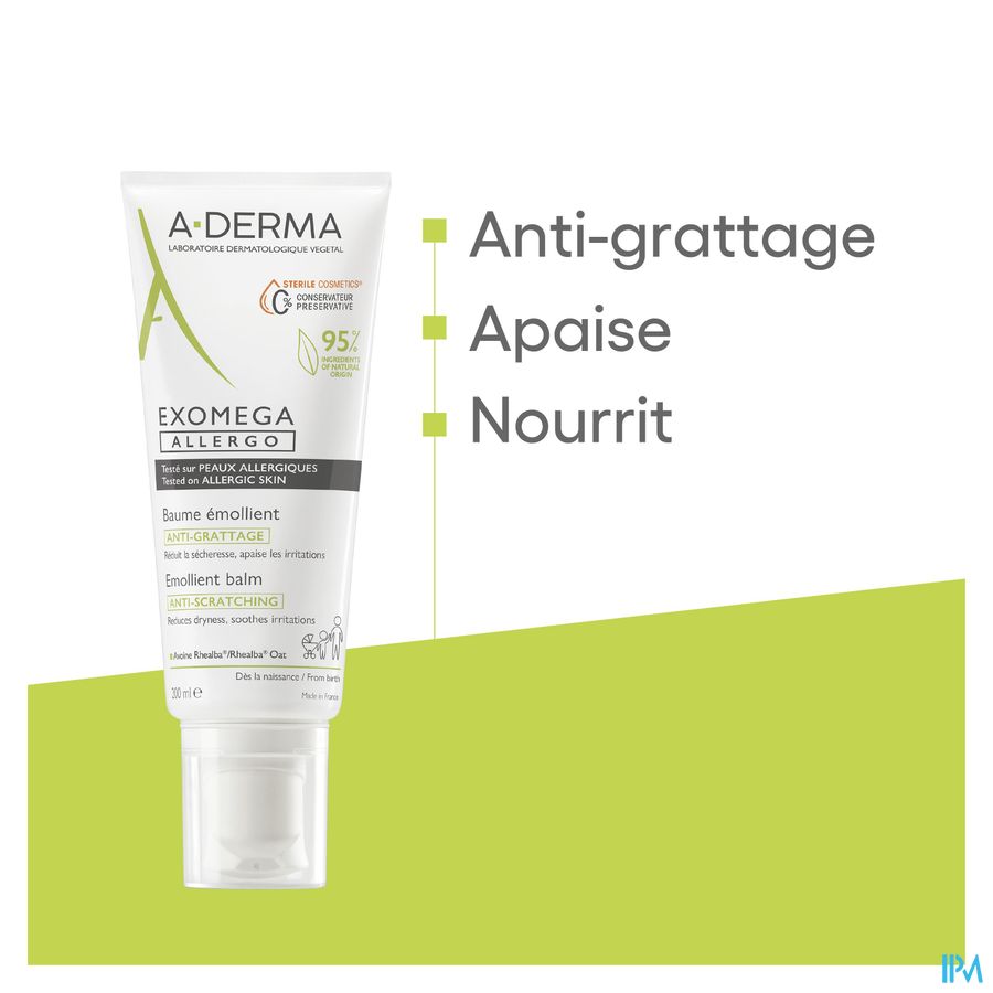 A-DERMA — EXOMEGA ALLERGO - BAUME ÉMOLLIENT COSMETIQUE STERILE -  Peaux allergiques anti-grattage démangeaisons