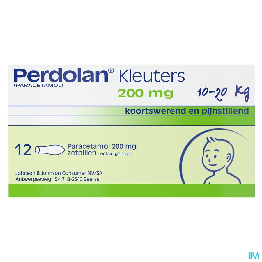 Perdolan® Jeunes enfants, suppositoires avec 200 mg de paracétamol, pour le traitement symptomatique de la fièvre et de la douleur chez les jeunes enfants, 12 suppositoires