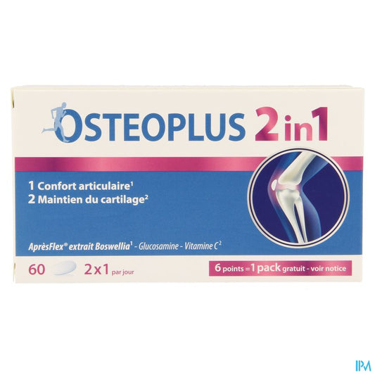 Osteoplus 2in1 60 Comprimés, efficace en 7 jours à l'extrait Boswellia pour le confort à la vitamine C pour le maintien d'un cartilage sain