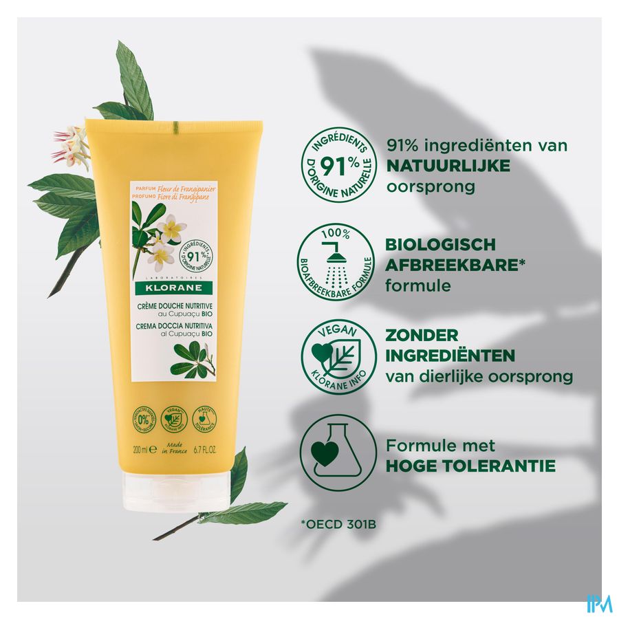 Klorane - Crème douche au Cupuaçu BIO - Fleur de Frangipanier - Peau sèche