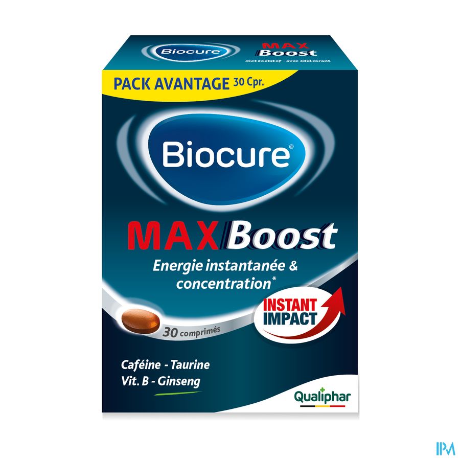 Biocure MAX Energie instantanée, concentration, vitamine - 30 comprimés