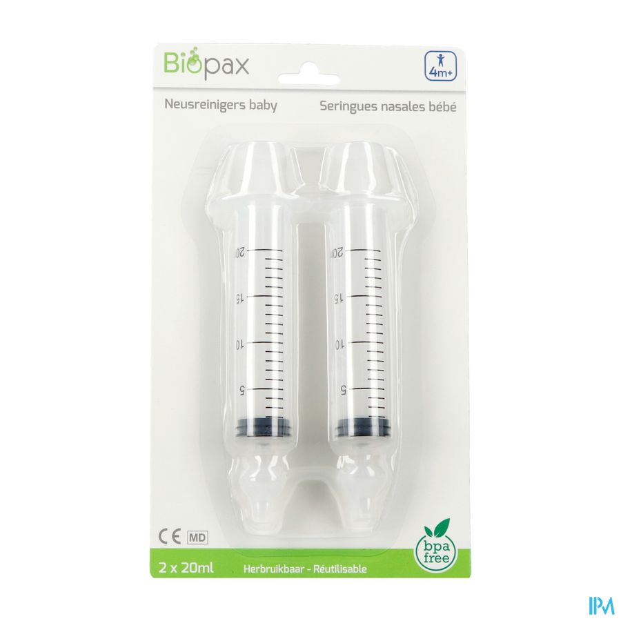 Biopax Seringue Nasale Bebe 4m+ 2x20ml + 2 Embouts