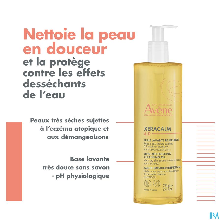 Avène XeraCalm A.D Huile lavante relipidante Peaux Très Sèches Eczéma Atopique 400ml