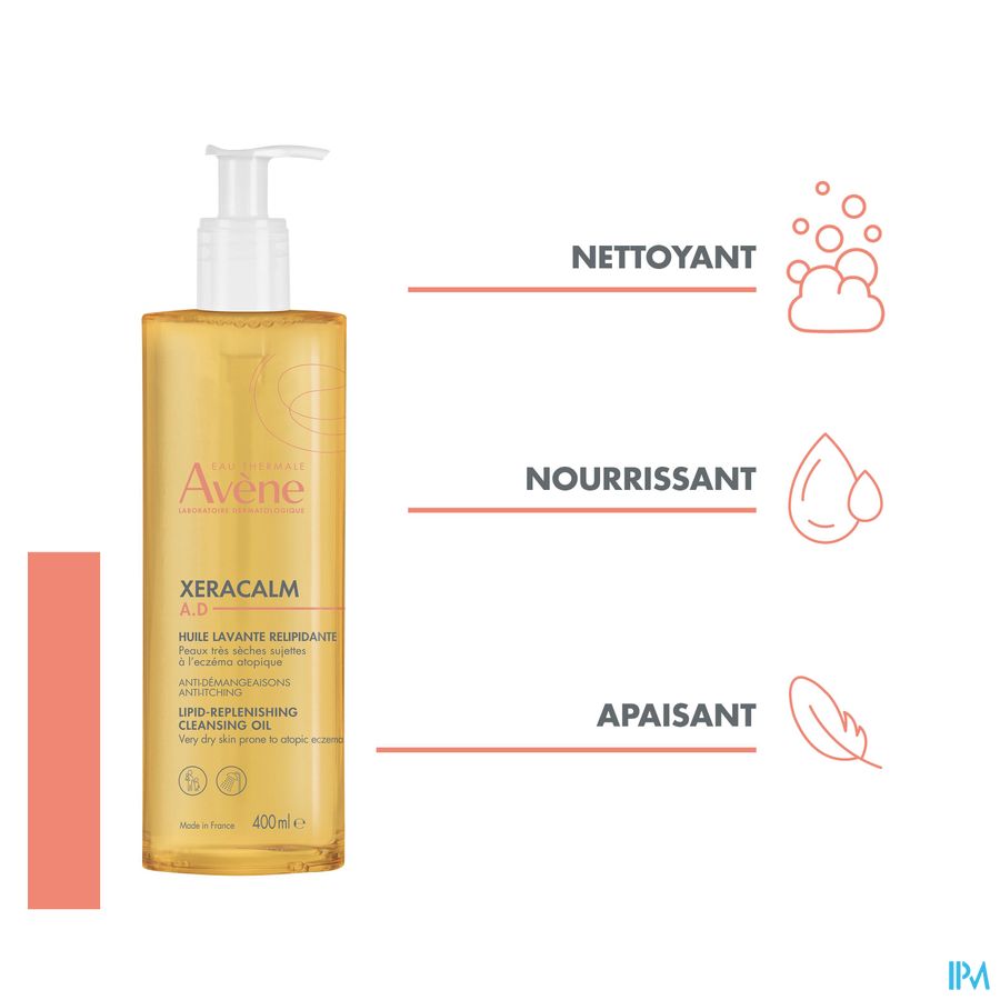 Eau Thermale Avène - XeraCalm A.D Huile lavante relipidante Peaux Très Sèches Eczéma Atopique 400ml