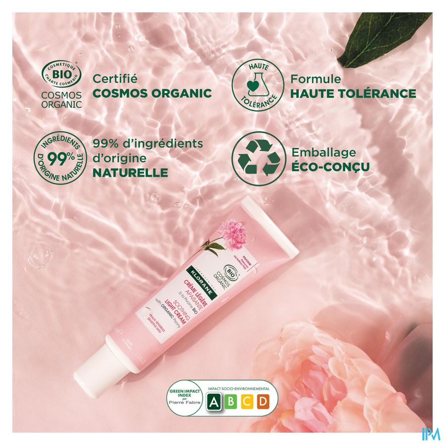 Klorane — Crème Légère Apaisante à la Pivoine BIO — Peaux sensibles