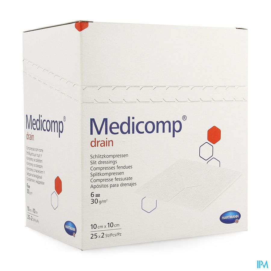 Medicomp Drain 10x10cm 6pl St 25x2 P/s