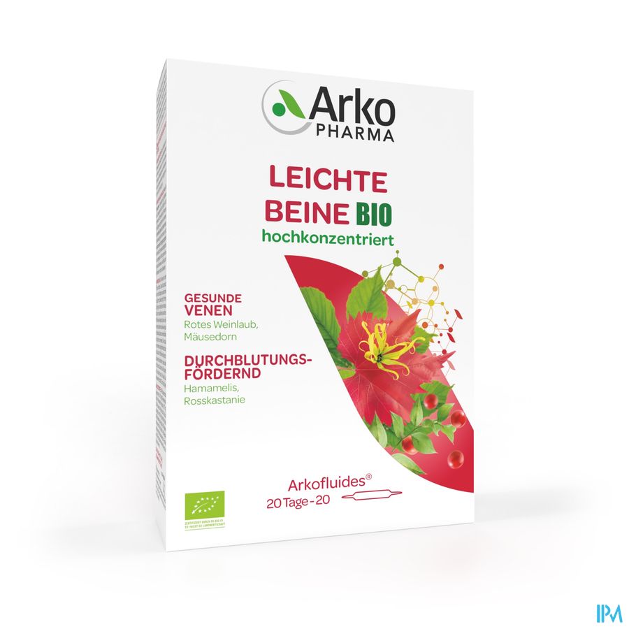 Arkopharma Arkofluides Jambes Légères Bio Confort veineux et circulation tonique 20 Ampoules