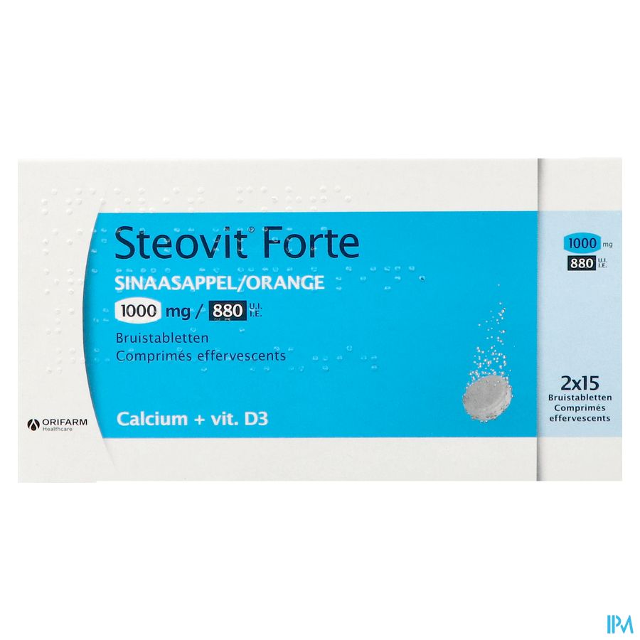 Steovit Forte Orange 1000mg/880 U.I. Calcium & Vit D 30 comprimés effervescents
