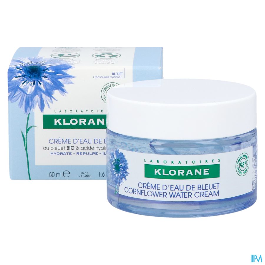Klorane - Crème d’Eau de Bleuet au Bleuet BIO et Acide hyaluronique - Visage et yeux crème rafraichissante et défatigante