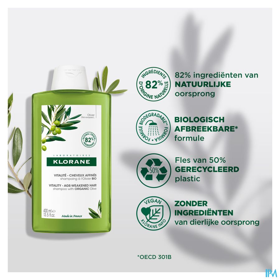 Klorane - Shampoing Vitalité à l'Olivier BIO - Cheveux affinés